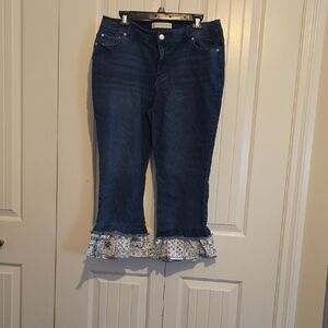 Blue Denim Jeans with Lace Trim